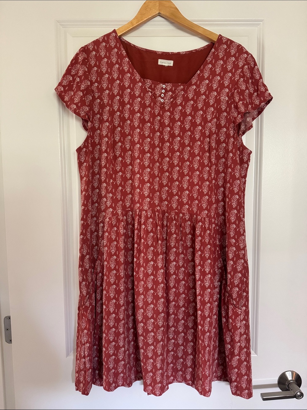 Garnet Hill Rust-Red Floral Short-Sleeve Dress